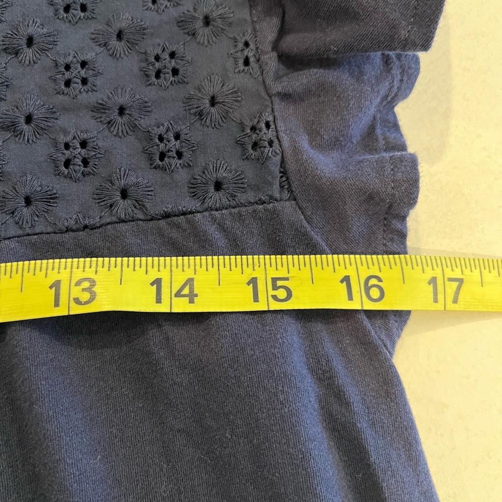 LOFT Navy Eyelet Cotton Flutter Sleeve Blouse Boho Cottagecore Top Medium - Picture 5 of 9